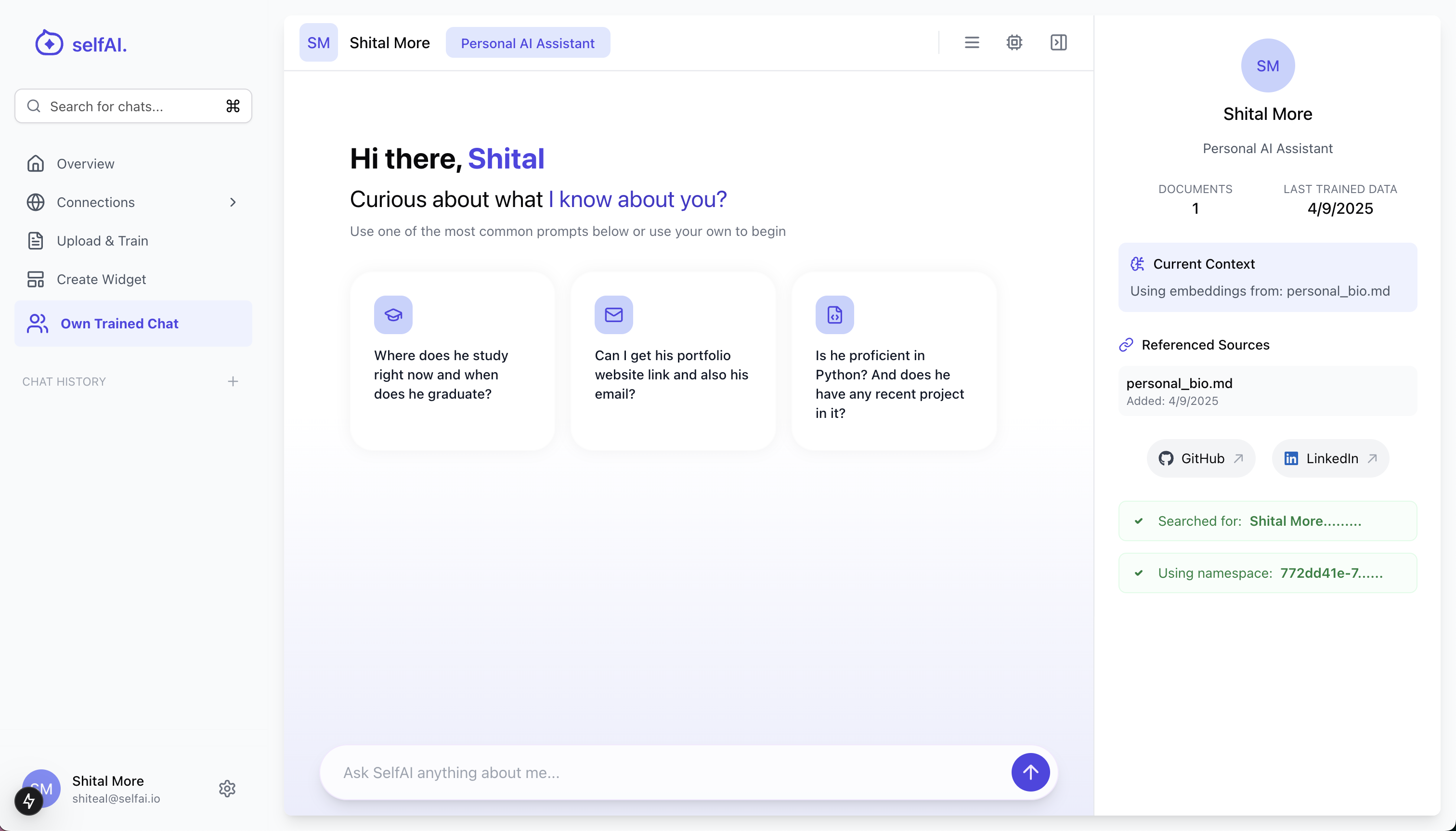 SelfAI Chat Interface